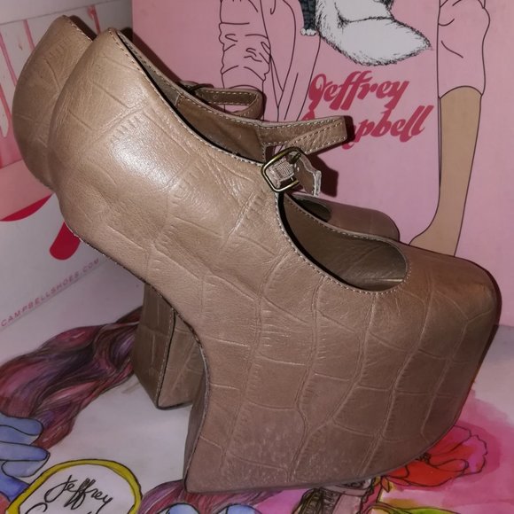 Jeffrey Campbell 5 5.5 Nightwalk Beige Croc Heelless Mary-Jane - Picture 6 of 7